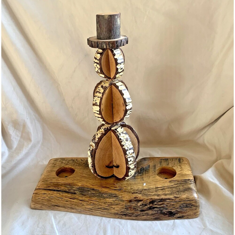 Wooden Christmas Candle Holder Rustic Snowman Centerpiece Farmhouse Country 13”